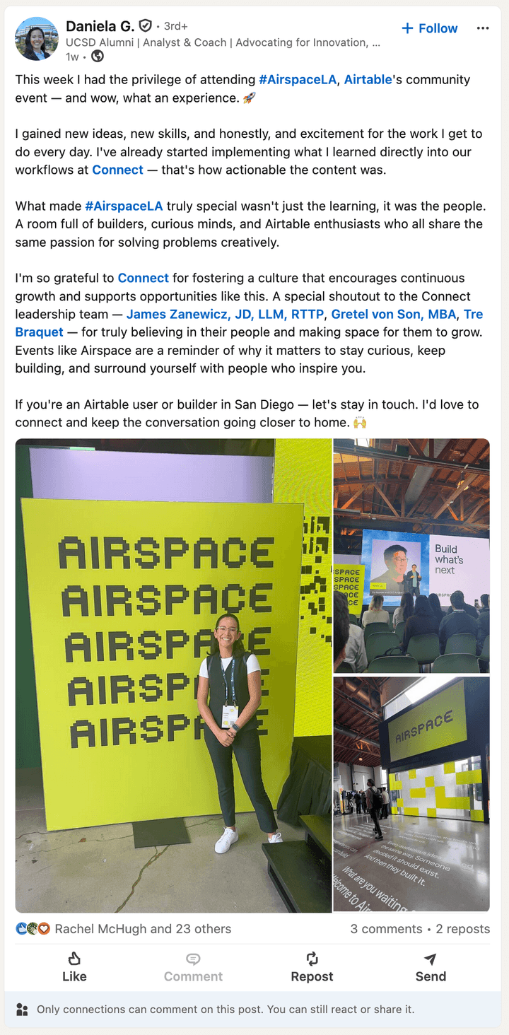 Attendee post about Airspace LA