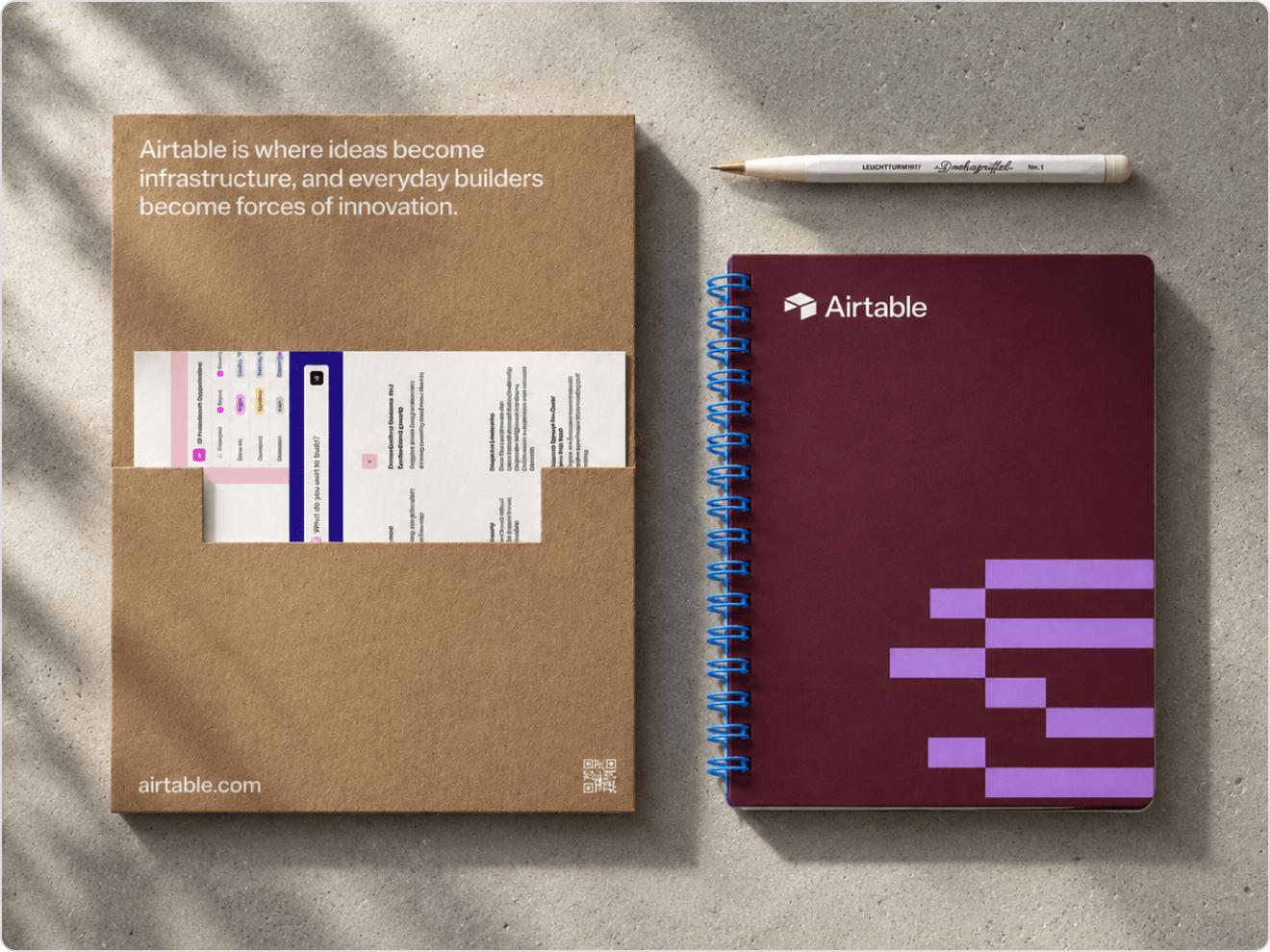 Airtable event notebooks, pencil, and printed collateral