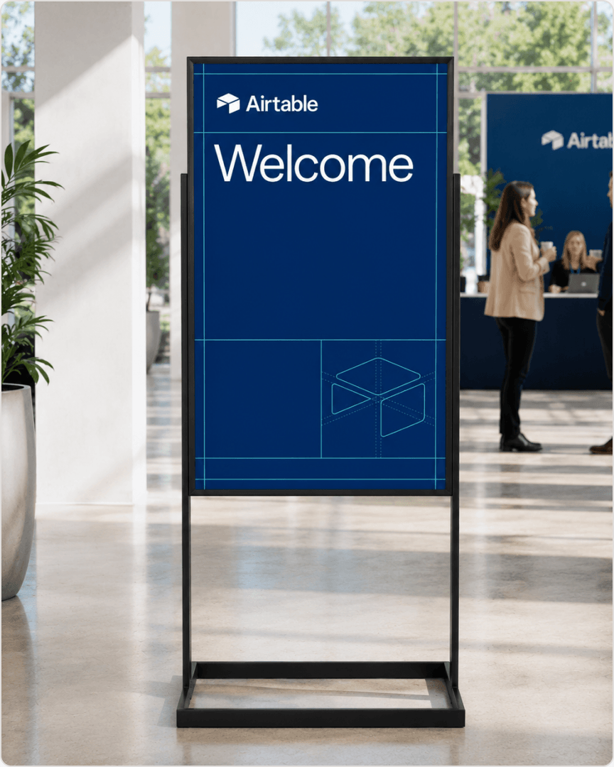 Airtable welcome sign in an event space