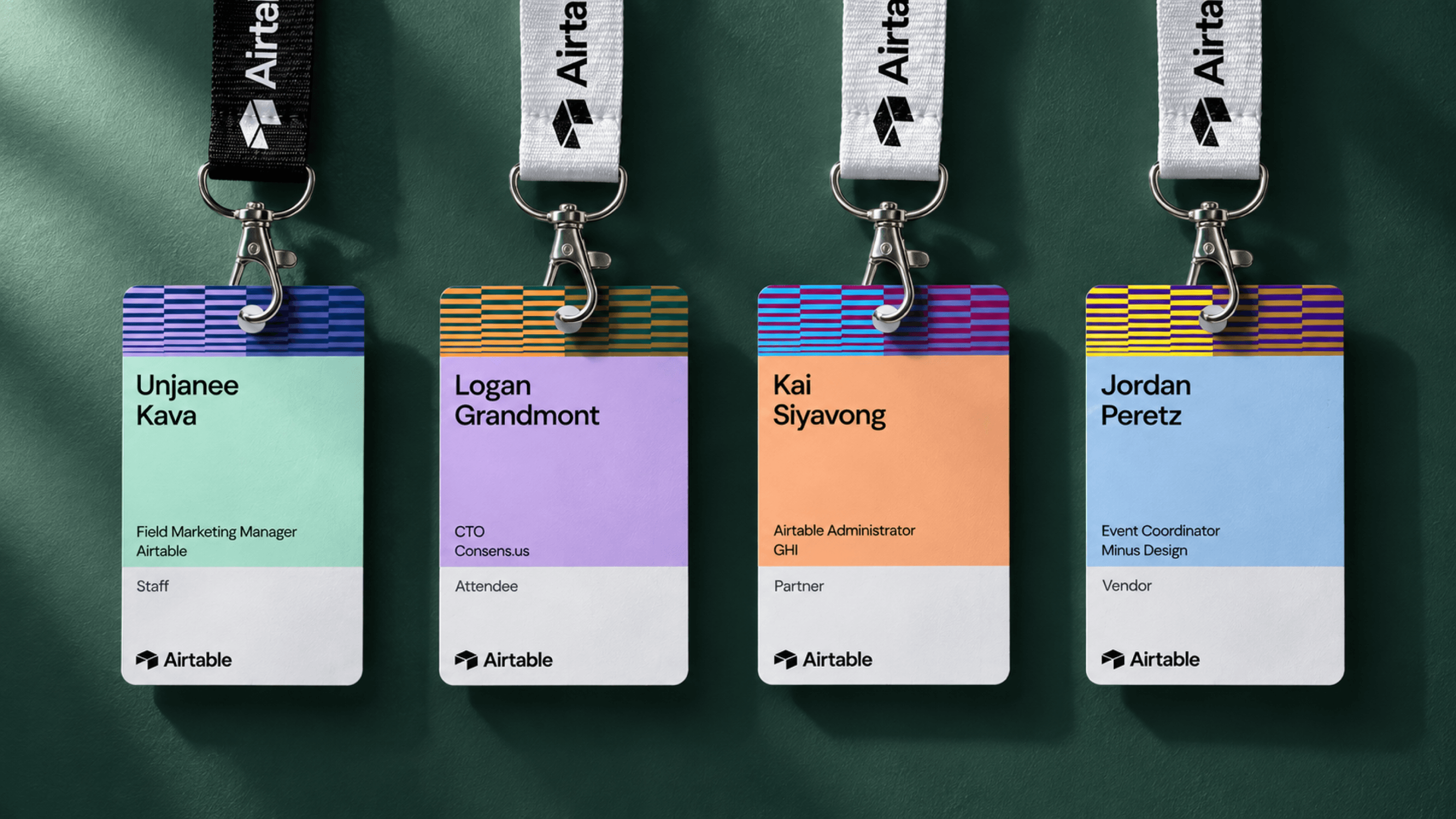 Four color-coded Airtable event badges