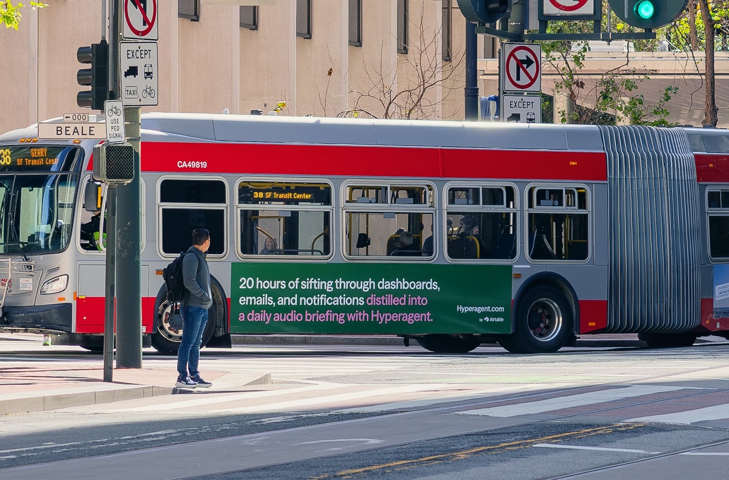 Hyperagent out-of-home campaign on a city bus