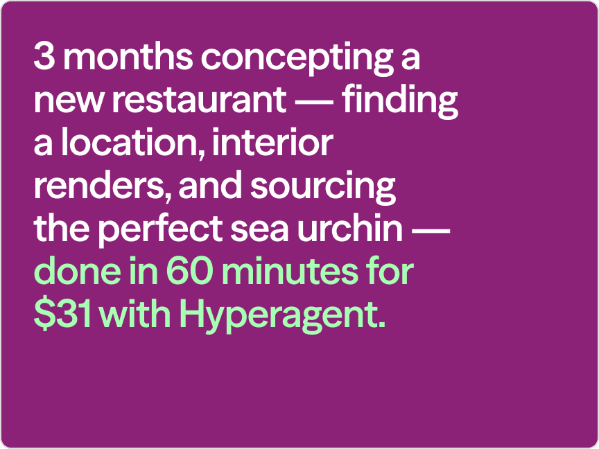 Hyperagent campaign message in magenta and pistachio